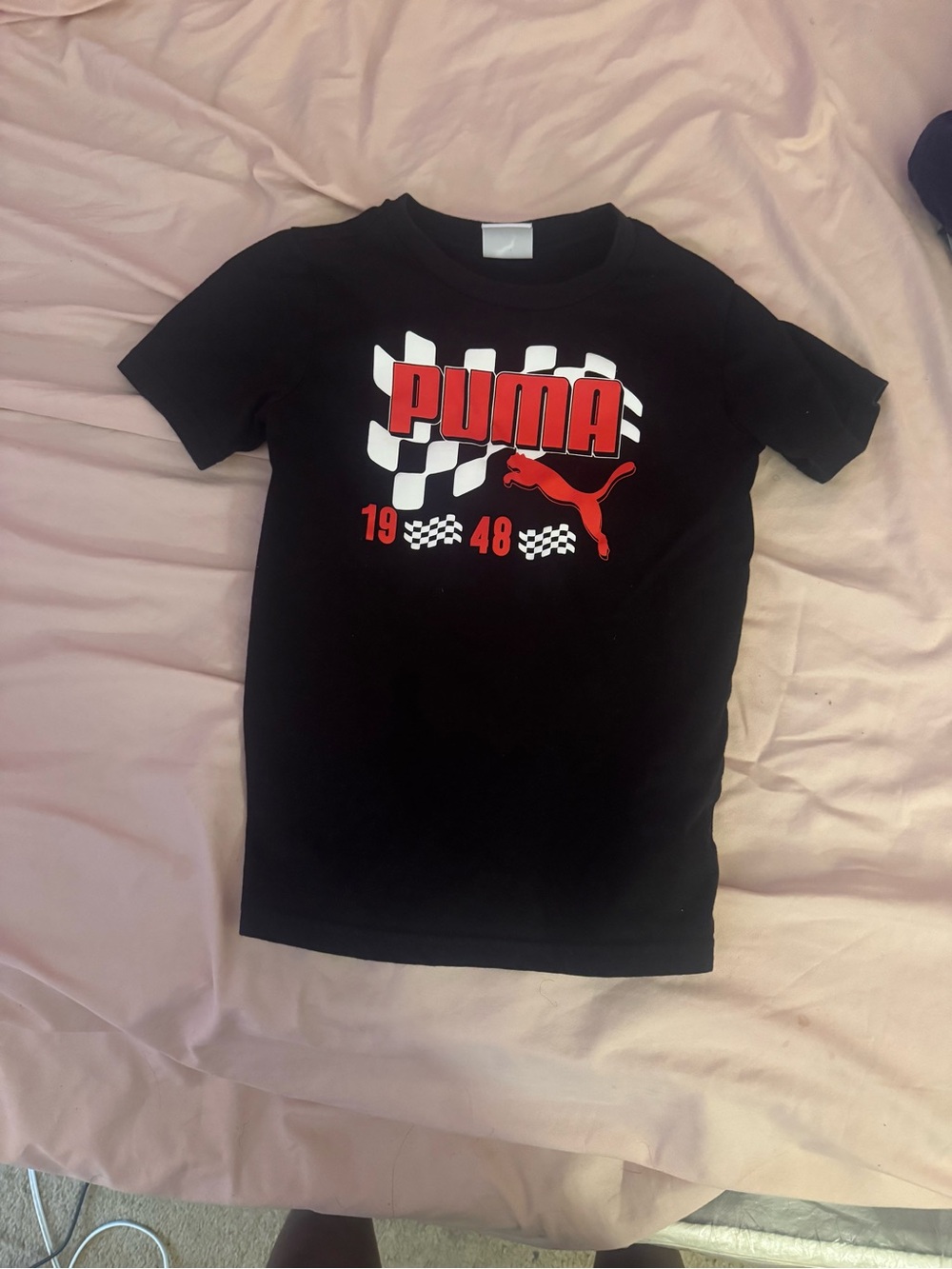 Puma Black Tee with Red Logo and Checkered Graphic